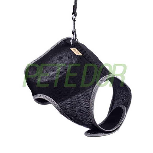 Cattie Havalı Dokuma Kedi Göğüs ve Gezdirme Takımı Large Siyah 1.5x30-40 Cm