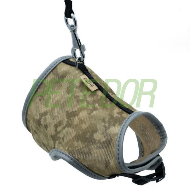 Cattie Havalı Dokuma Kedi Göğüs ve Gezdirme Takımı Medium Kamuflaj 1x25-35 Cm