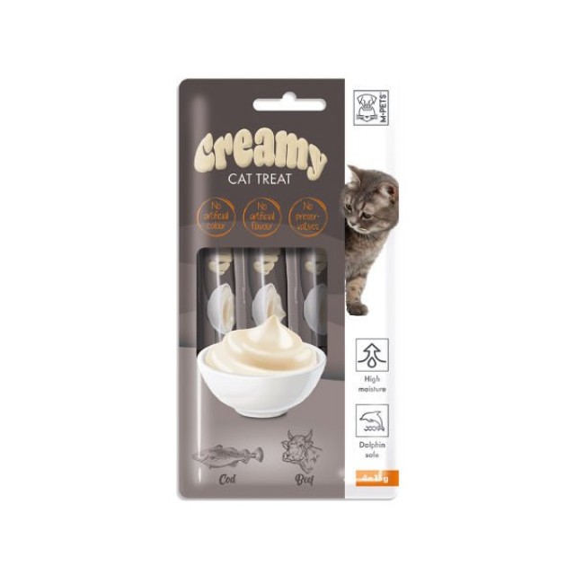 M-Pets Creamy Morina Balıklı ve Sığır Etli Sıvı Kedi Ödülü 15 Gr 4 Adet