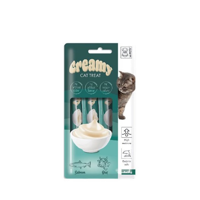 M-Pets Creamy Somonlu ve Biftekli Sıvı Kedi Ödülü 15 Gr 4 Adet