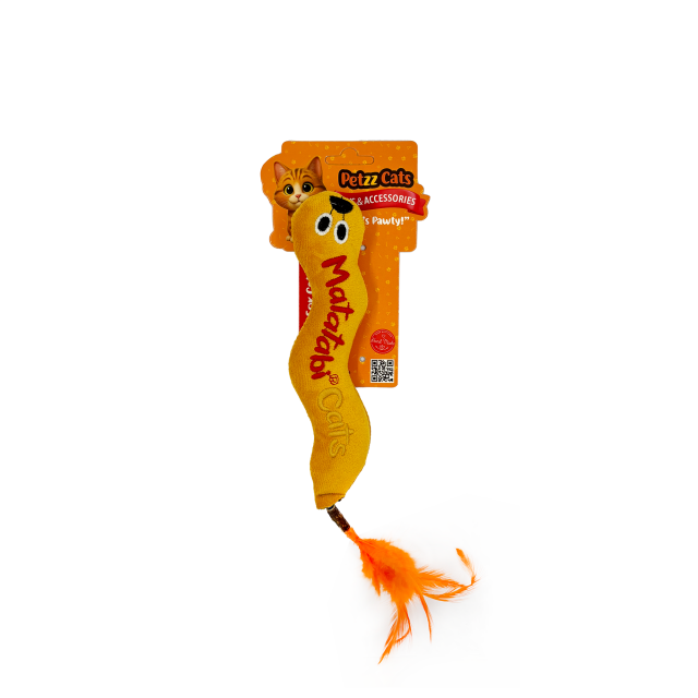 PetzzCats Worm Medium Matatabi ve Çıngırak Sesli Peluş Kedi Oyuncağı Sarı 29x4 Cm