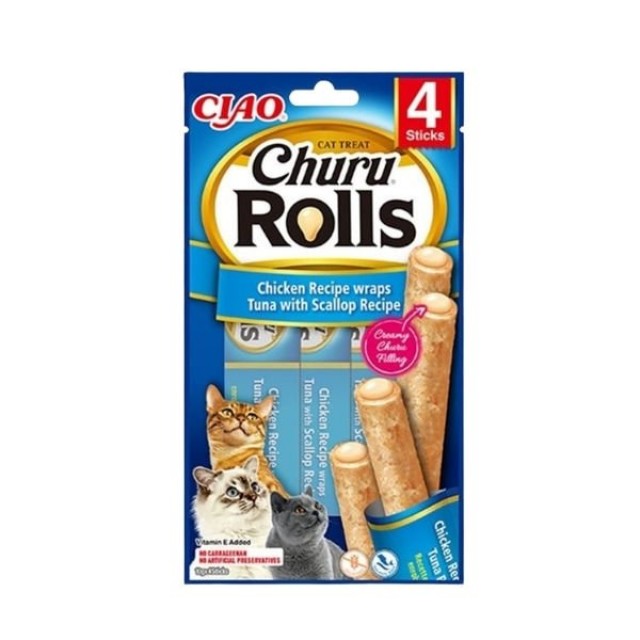 Inaba Ciao Churu Rolls Sticks Tavuk Sargılı Deniz Taraklı ve Ton Balıklı Kedi Ödül Maması 10 Gr 4 Adet