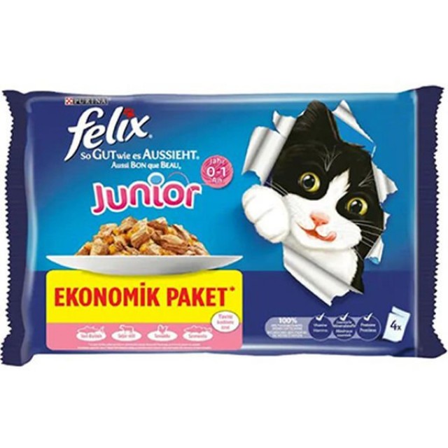Felix Tavuklu ve Sığır Etli Yavru Yaş Kedi Maması 1 Adet 4x85 Gr