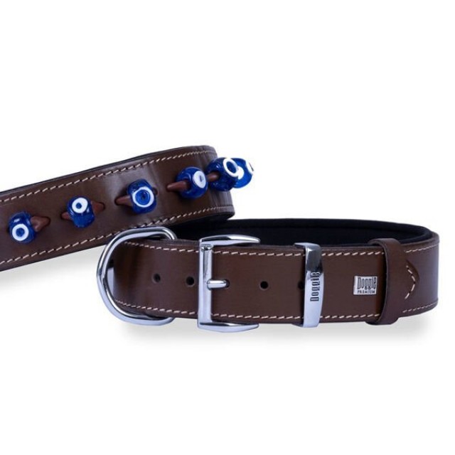 Doggie Comfort Deri Nazar Boncuklu Köpek Boyun Tasması Small Kahverengi 4x47-55 Cm