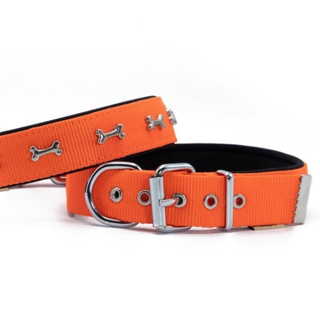 Doggie Comfort Dokuma Kemikli Köpek Boyun Tasması Medium Turuncu 3x42-50 Cm