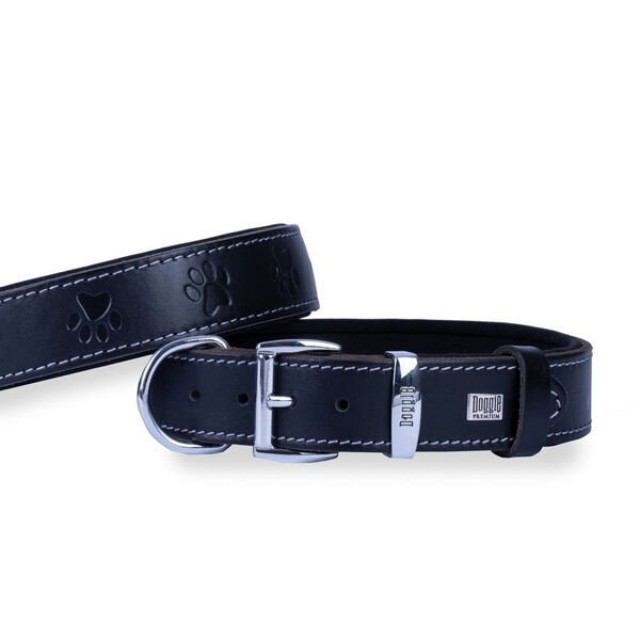 Doggie Comfort Deri Pati Desenli Köpek Boyun Tasması Large Siyah 3.5x52-60 Cm