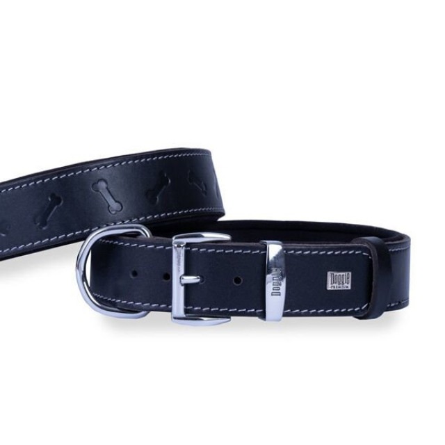 Doggie Comfort Deri Kemik Desenli Köpek Boyun Tasması Small Siyah 4x47-55 Cm