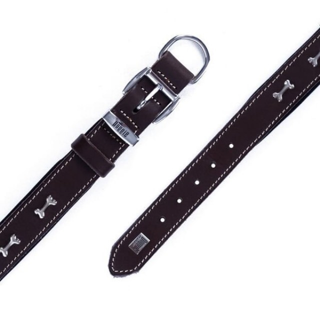 Doggie Comfort Deri Kemik Süslü Köpek Boyun Tasması Medium Kahverengi 3x42-50 Cm