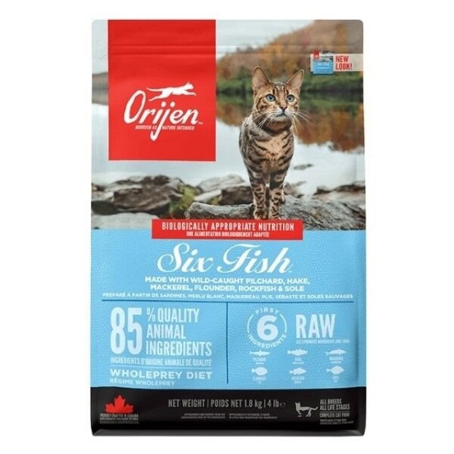 Orijen Six Fish Tahılsız Balık Yavru ve Yetişkin Kedi Maması 1.8 Kg
