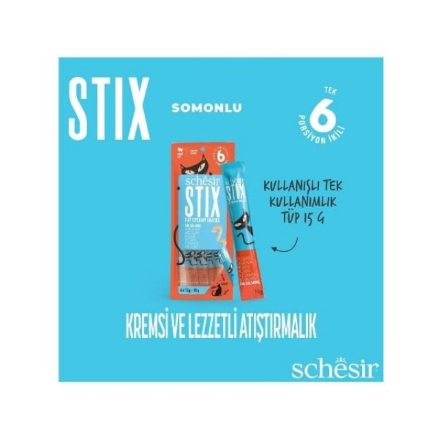 Schesir Cat Stick Somonlu Sıvı Kedi Ödül Maması 1 Adet 6x15 Gr