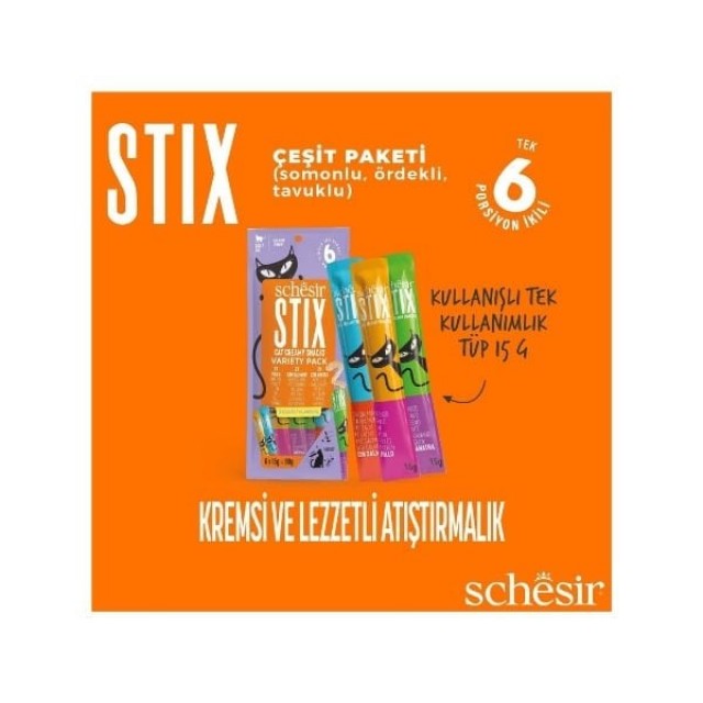 Schesir Cat Stick Karışık Lezzetli Sıvı Kedi Ödül Maması 1 Adet 6x15 Gr
