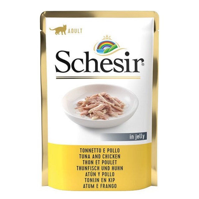 Schesir Jöleli Ton Balık ve Tavuklu Yetişkin Konserve Kedi Maması 1 Adet 85 Gr