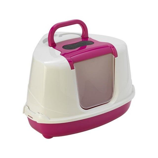 Moderna Flip Köşe Kapalı Kedi Tuvaleti Fuşya 45x56x38.5 Cm