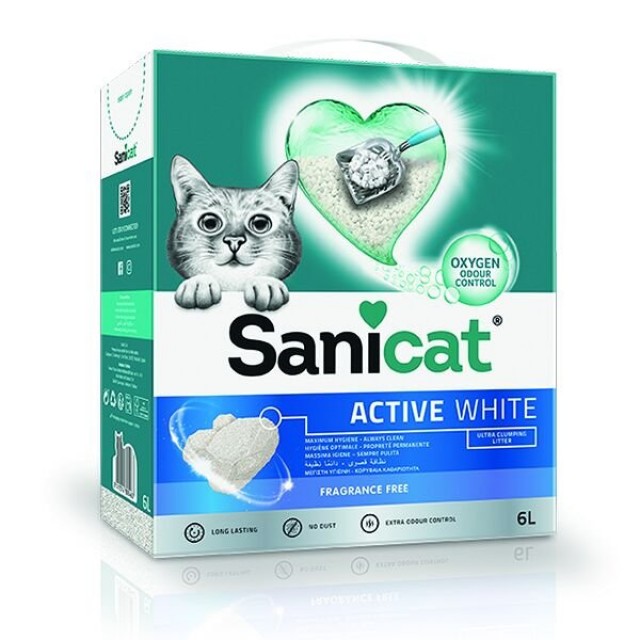 Sanicat Active White Ultra Topaklanan Doğal Kedi Kumu 1 Adet 6 Lt