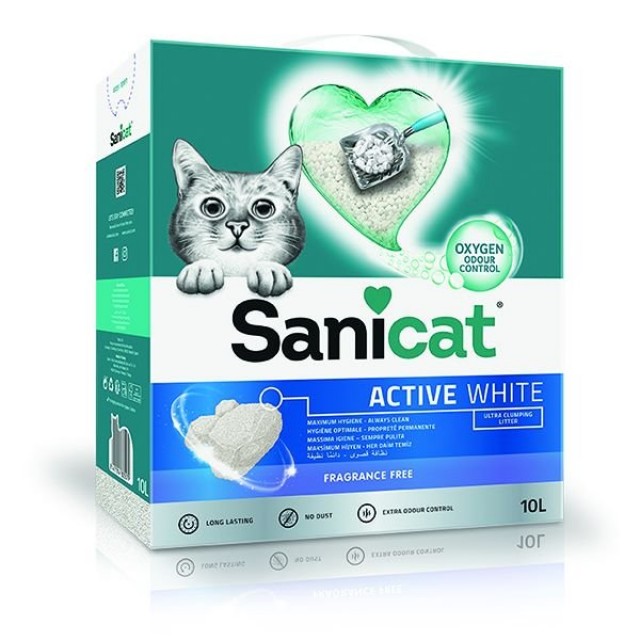 Sanicat Active White Ultra Topaklanan Doğal Kedi Kumu 1 Adet 10 Lt