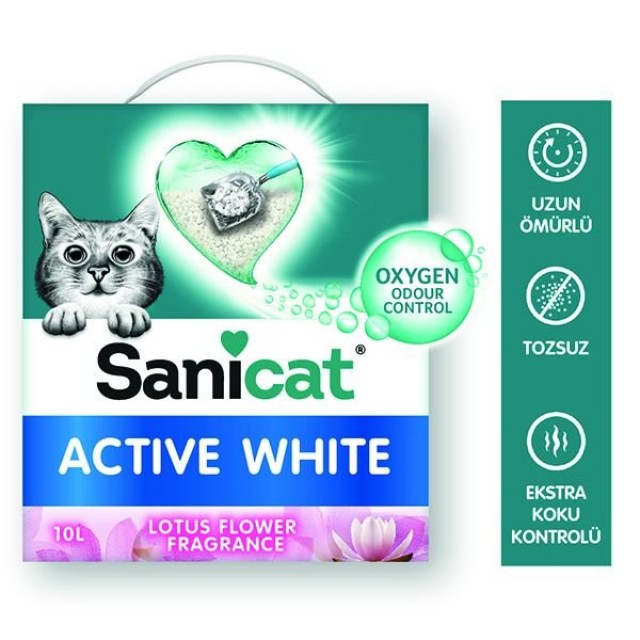 Sanicat Active White Lotus Çiçeği Kokulu Doğal Kedi Kumu 1 Adet 10 Lt