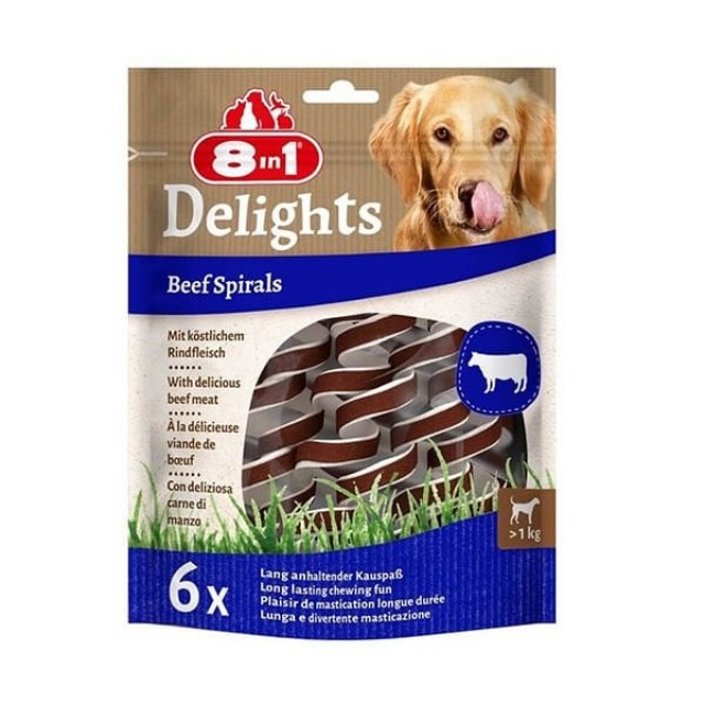 8in1 Delights Smart Spirals Biftekli Burgu Köpek Ödülü 6 Adet