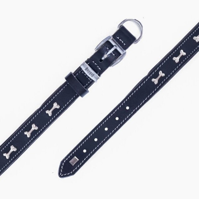 Doggie Comfort Deri Kemik Süslü Köpek Boyun Tasması Medium Siyah 2.5x37-45 Cm