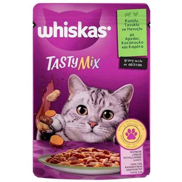 Whiskas Tasty Mix Sos İçerisinde Kuzu Etli Tavuklu ve Havuçlu Pouch Yetişkin Konserve Kedi Maması 1 Adet 85 Gr