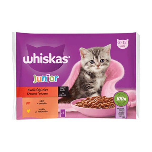 Whiskas Pouch Sos İçerisinde Sığır Etli ve Tavuklu Yavru Konserve Kedi Maması 1 Adet 4x85 Gr