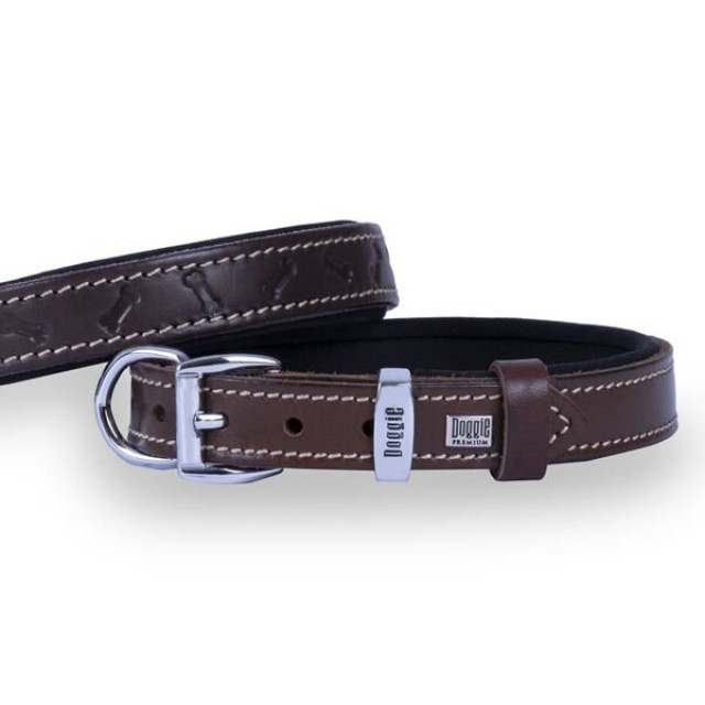 Doggie Comfort Deri Kemik Desenli Köpek Boyun Tasması Medium Kahverengi 2x35-40 Cm