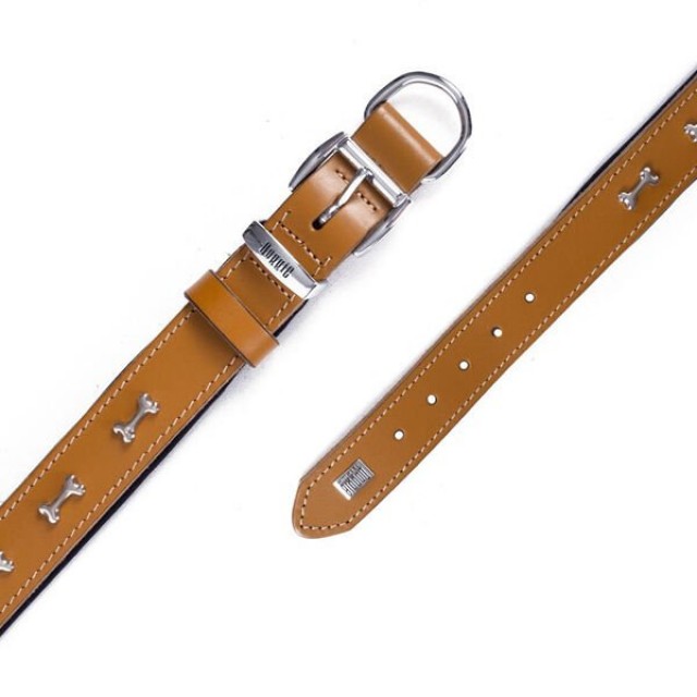 Doggie Comfort Deri Kemik Süslü Köpek Boyun Tasması Large Camel 3.5x52-60 Cm