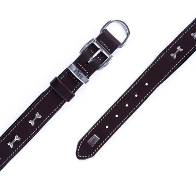 Doggie Comfort Deri Kemik Süslü Köpek Boyun Tasması Large Kahverengi 3.5x52-60 Cm