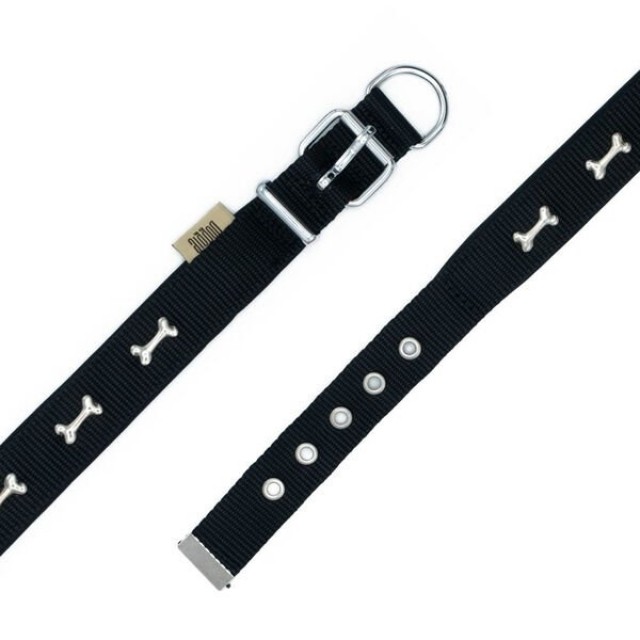 Doggie Comfort Dokuma Kemikli Köpek Boyun Tasması Large Siyah 2.5x42-50 Cm