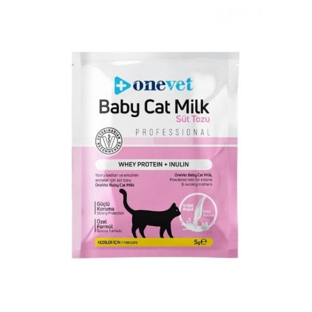 OneVet Baby Cat Milk Sindirim ve Büyüme Destekleyici Yavru ve Anne Kedi Süt Tozu 5 Gr 1 Adet