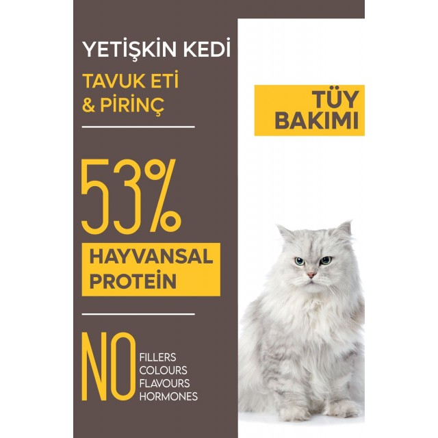 Animal World Tavuklu ve Pirinçli Tüy Yumağı Önleyici Yetişkin Kedi Maması 15 Kg