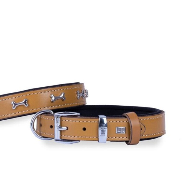 Doggie Comfort Deri Kemik Süslü Köpek Boyun Tasması Medium Camel 3x42-50 Cm