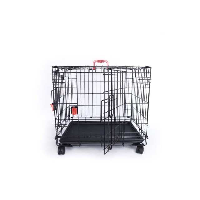 M-Pets Voyager Tekerlekli İki Kapılı Kedi ve Köpek Kafesi 61x46x48 Cm Siyah Small