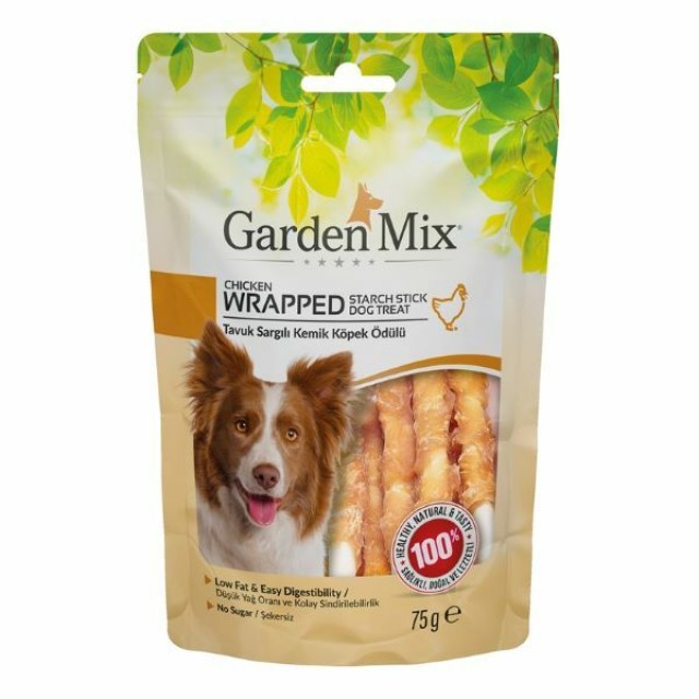 Garden Mix Tavuk Eti Sargılı Kemik Düşük Yağlı Şekersiz Stick Köpek Ödül Maması 1 Adet 75 Gr