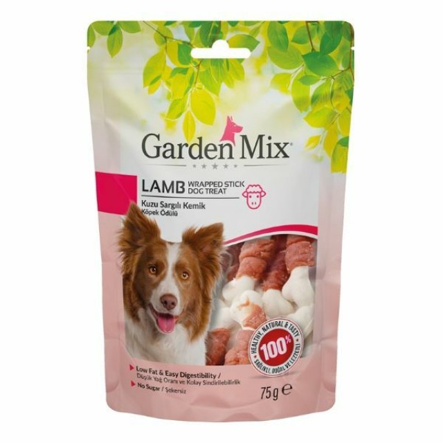 Garden Mix Kuzu Sargılı Kemik Düşük Yağlı Şekersiz Köpek Ödül Maması 1 Adet 75 Gr