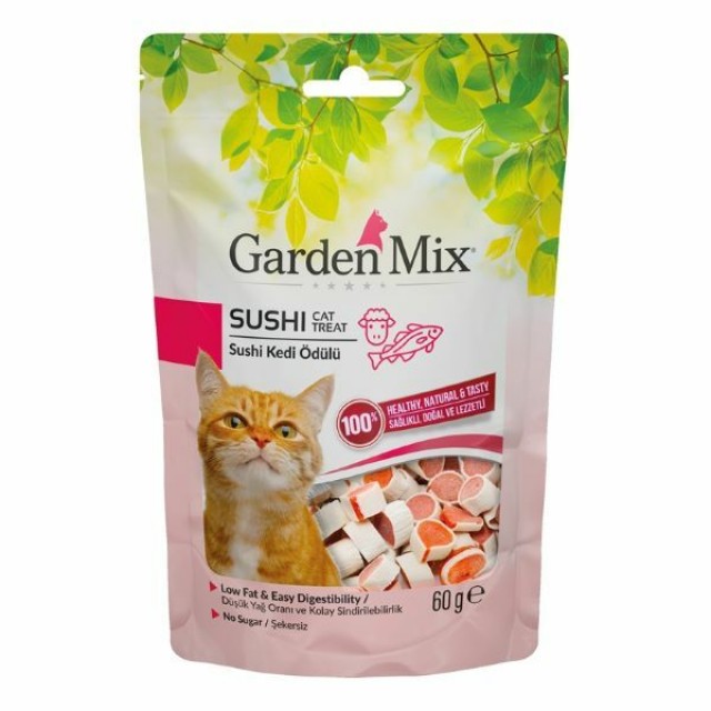 Garden Mix Kuzulu Sushi Düşük Yağlı Şekersiz Kedi Ödül Maması 60 Gr