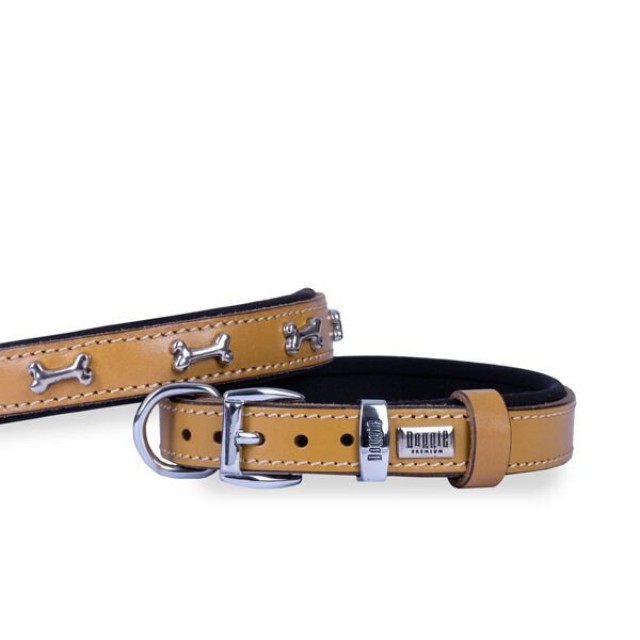 Doggie Comfort Deri Kemik Süslü Köpek Boyun Tasması Medium Camel 2x35-40 Cm