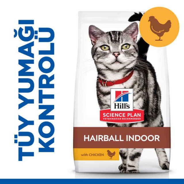 Hills Hairball İndoor Tavuklu Tüy Yumağı Önleyici Yetişkin Kedi Maması 1.5 Kg
