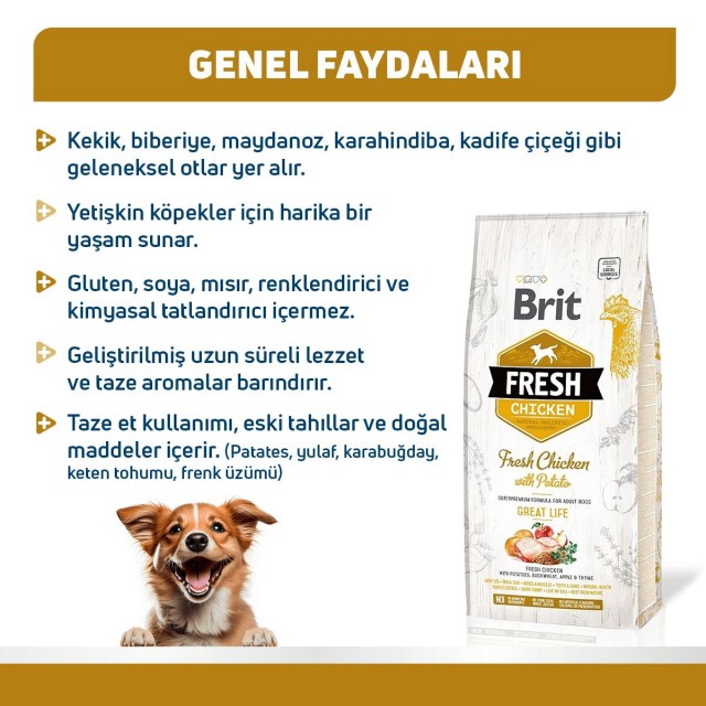 Brit Fresh Tavuk ve Patatesli Yetişkin Köpek Maması 12 Kg
