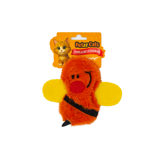 PetzzCats Bee Matatabi ve Çıngırak Sesli Peluş Kedi Oyuncağı Turuncu 15x14 Cm