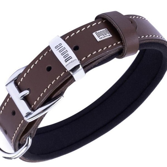 Doggie Comfort Deri Pati Desenli Köpek Boyun Tasması Medium Kahverengi 2.5x37-45 Cm