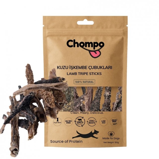 Chompo Kurutulmuş Kuzu İşkembe Şeritleri Köpek Ödül Maması 100 Gr