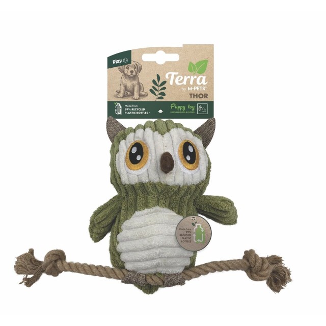 M-Pets Thor Baykuş Peluş Kedi ve Köpek Oyuncağı 30x13x7 Cm Gri/Yeşil