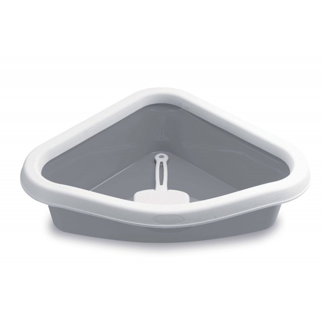 Stefanplast Sprint Corner Köşeli Açık Kedi Tuvaleti Beyaz/Gri 56x40x14 Cm