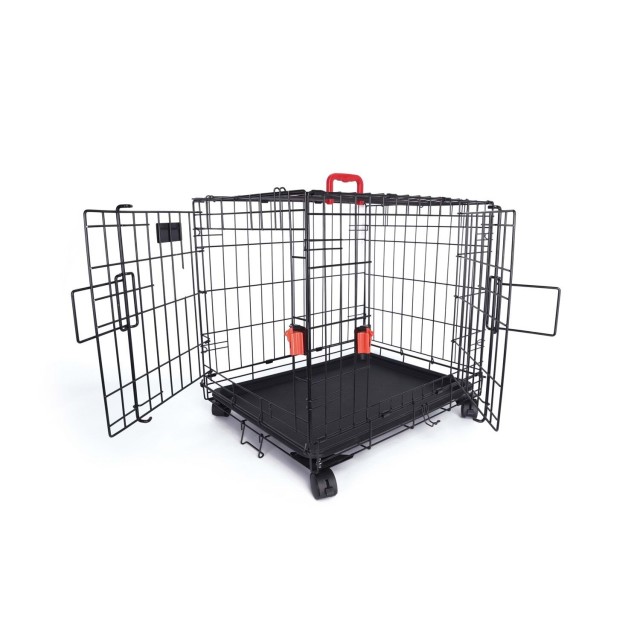 M-Pets Voyager Tekerlekli İki Kapılı Kedi ve Köpek Kafesi 91x58x63 Cm Siyah Large