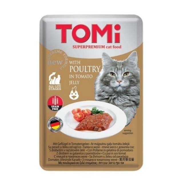 Tomi Kümes Hayvanlı ve Domatesli Pouch Yetişkin Konserve Kedi Maması 100 Gr