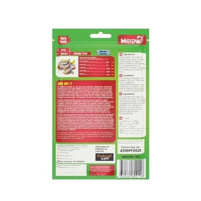 Moow Yengeçli Istakozlu ve Keçi Sütlü Yetişkin Sıvı Kedi Ödül Maması 1 Adet 6x12 Gr