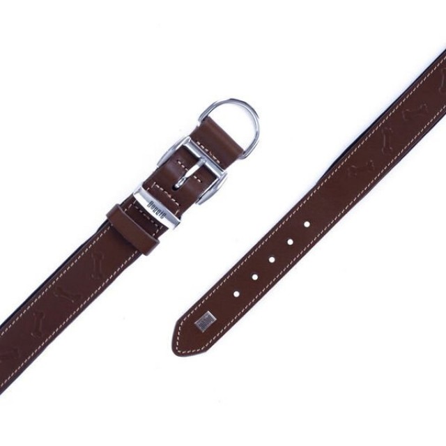 Doggie Comfort Deri Kemik Desenli Köpek Boyun Tasması Medium Kahverengi 4x52-60 Cm