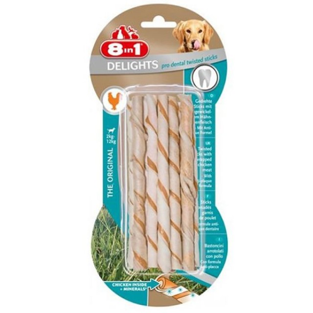 8 In 1 Delights Dental Twisted Sticks Köpek Ödül 10´lu 55 Gr 8 In 1 Delights Dental Twisted Sticks Köpek Ödül 10´lu 55 Gr