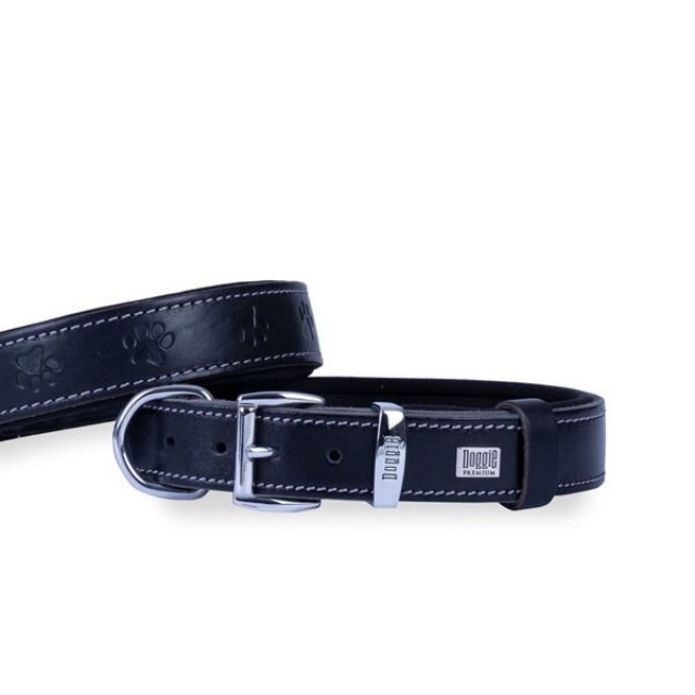 Doggie Comfort Deri Pati Desenli Köpek Boyun Tasması Medium Siyah 2.5x37-45 Cm