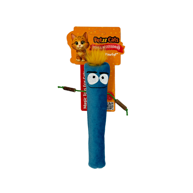 PetzzCats Stick Man Matatabi ve Çıngırak Sesli Peluş Kedi Oyuncağı Mavi 23x7,5 Cm